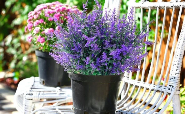 Nettenevime 6lı Set Yapay Çiçek MOR Lavanta 7 Dallı Plastik Dekoratif Yapay Bitki - Resim 8