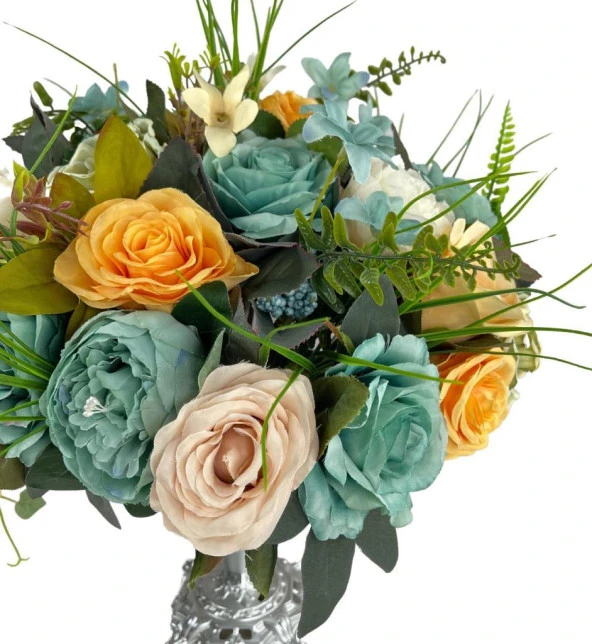 Nettenevime Yapay Çiçek Ve Latex Aranjmanı Metal Gümüş Renk Vazolu Masa Üstü Çiçeği Arajman - Resim 3