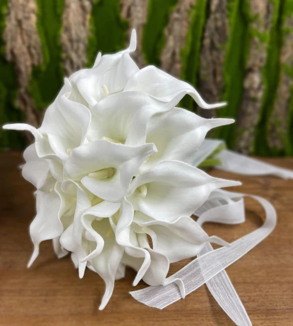 Nettenevime Gelin Çiçeği Yapay Çiçek Beyaz Islak Gala Gelin Buketi 24 Çiçekli - 3