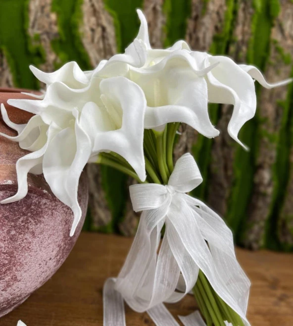 Nettenevime Gelin Çiçeği Yapay Çiçek Beyaz Islak Gala Gelin Buketi 24 Çiçekli - 4