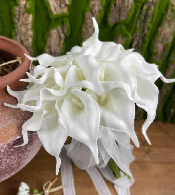 Nettenevime Gelin Çiçeği Yapay Çiçek Beyaz Islak Gala Gelin Buketi 24 Çiçekli - 6