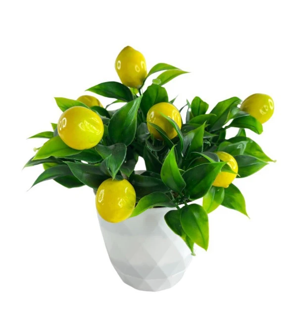Nettenevime Yapay Çiçek Beyaz Saksıda Limon Demeti Dekoratif Masa Çiçeği ürün görseli