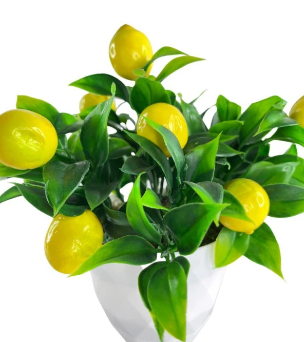 Nettenevime Yapay Çiçek Beyaz Saksıda Limon Demeti Dekoratif Masa Çiçeği - Resim 3