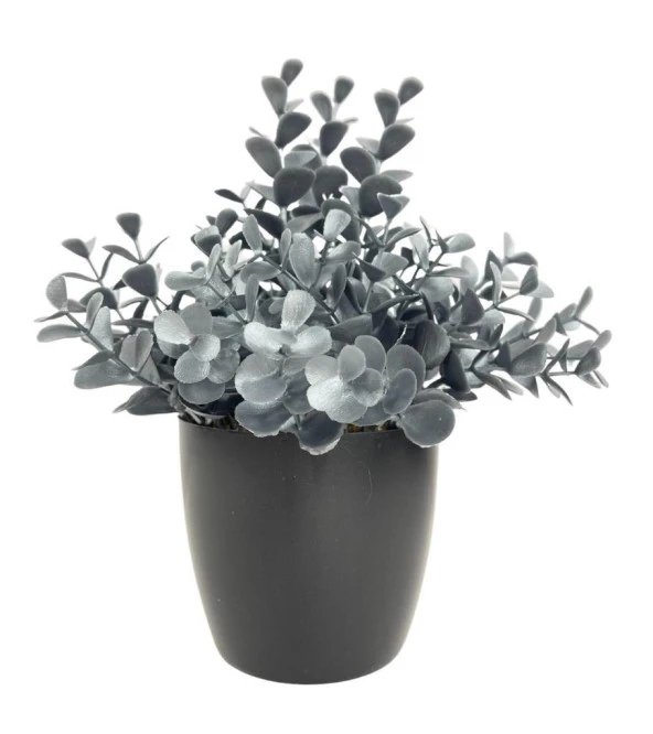 Nettenevime Yapay Çiçek Gümüş Renk Şimşir Siyah Saksıda Siyah Plastik Saksılı Dekoratif Süs Çiçeği - Resim 2