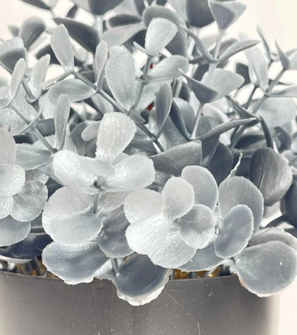 Nettenevime Yapay Çiçek Gümüş Renk Şimşir Siyah Saksıda Siyah Plastik Saksılı Dekoratif Süs Çiçeği - Resim 3