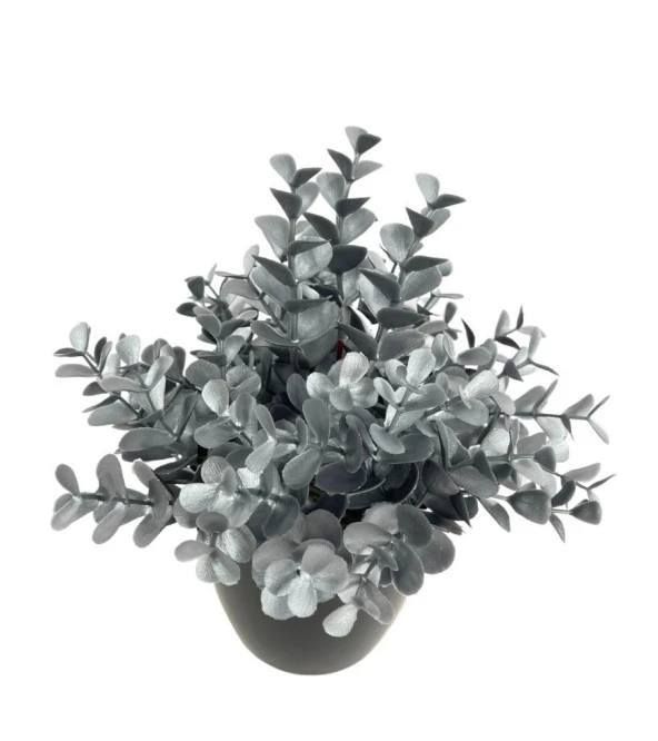 Nettenevime Yapay Çiçek Gümüş Renk Şimşir Siyah Saksıda Siyah Plastik Saksılı Dekoratif Süs Çiçeği - Resim 4