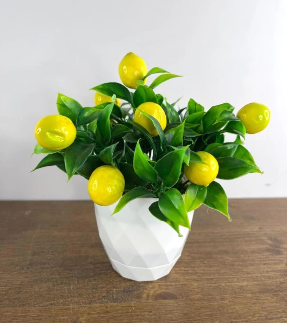 Nettenevime Yapay Çiçek Beyaz Saksıda Limon Demeti Dekoratif Masa Çiçeği - Resim 4