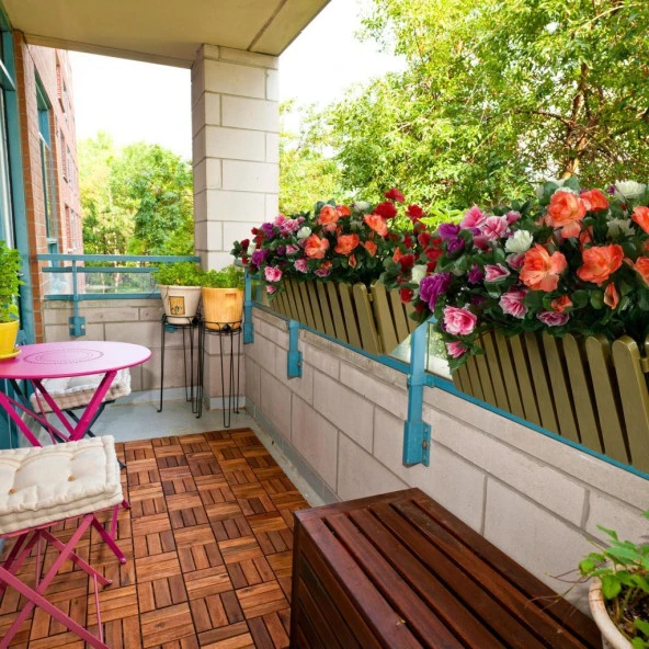 Nettenevime Yapay Çiçek Gold Çit Balkon Saksısı Renkli Açelya Çiçekli 55*20cm - Resim 6