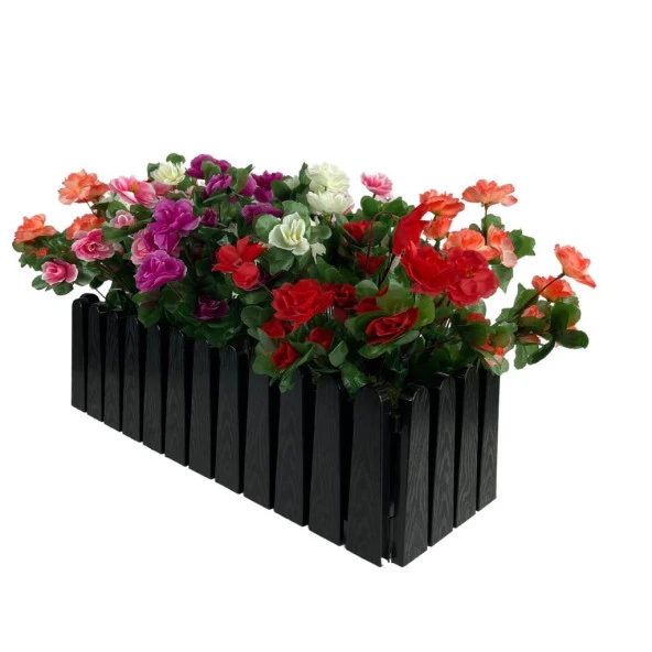 Nettenevime Yapay Çiçek Siyah Çit Balkon Saksısı Renkli Açelya Çiçekli 55*20cm - Resim 7