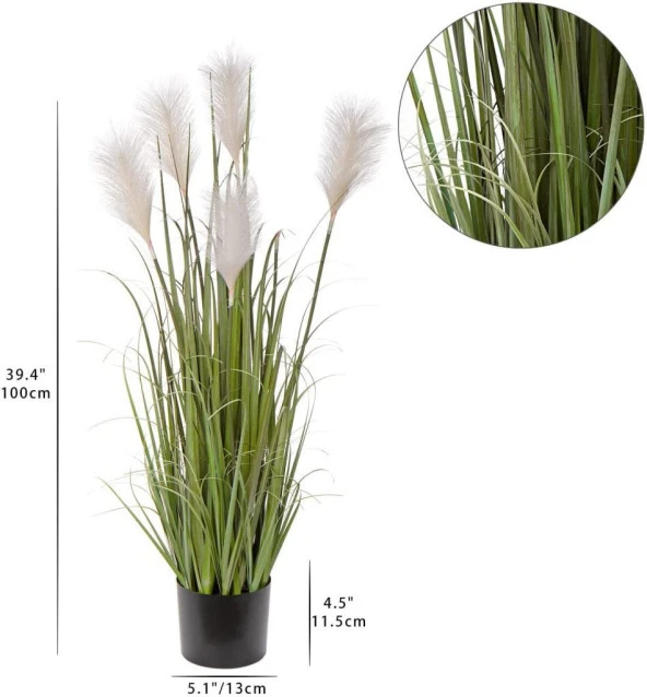 Nettenevime Yapay Çiçek Saksılı Salon Bitkisi Beyaz Püskül Grass Panpas - Resim 5