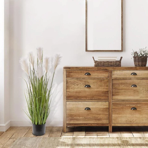 Nettenevime Yapay Çiçek Saksılı Salon Bitkisi Beyaz Püskül Grass Panpas - Resim 6