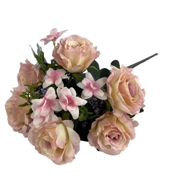 Nettenevime Yapay Çiçek Büyük Demet 6 Kafalı Gül Demeti Ve Cipsolu PEMBE AÇIK ürün görseli 1