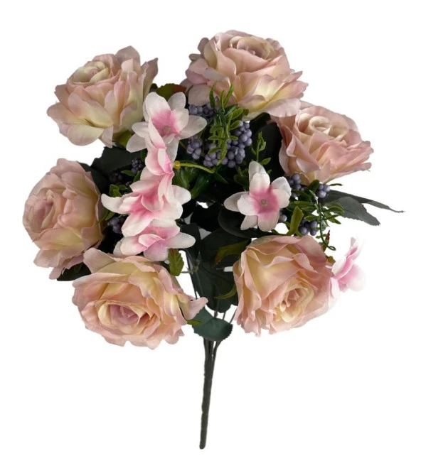 Nettenevime Yapay Çiçek Büyük Demet 6 Kafalı Gül Demeti Ve Cipsolu PEMBE AÇIK - Resim 4