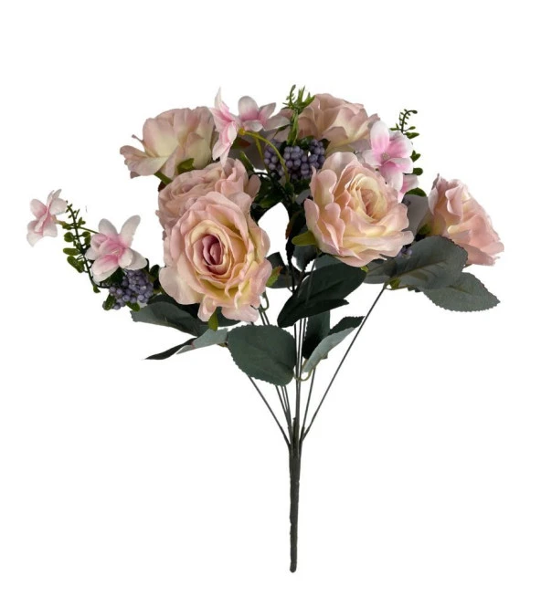 Nettenevime Yapay Çiçek Büyük Demet 6 Kafalı Gül Demeti Ve Cipsolu PEMBE AÇIK - Resim 5