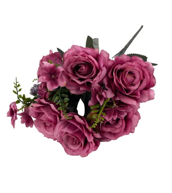 Nettenevime Yapay Çiçek Büyük Demet 6 Kafalı Gül Demeti Ve Cipsolu FUŞYA - Resim 4