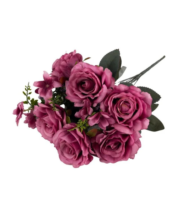 Nettenevime Yapay Çiçek Büyük Demet 6 Kafalı Gül Demeti Ve Cipsolu FUŞYA - Resim 7