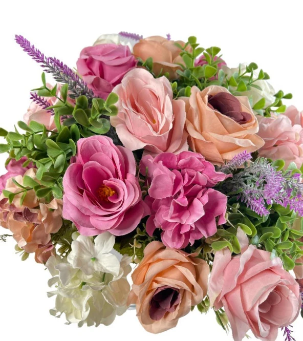 Nettenevime Yapay Çiçek Aranjmanı Konik Metal Gold Vazolu Masa Üstü Çiçeği Arajman - Resim 4