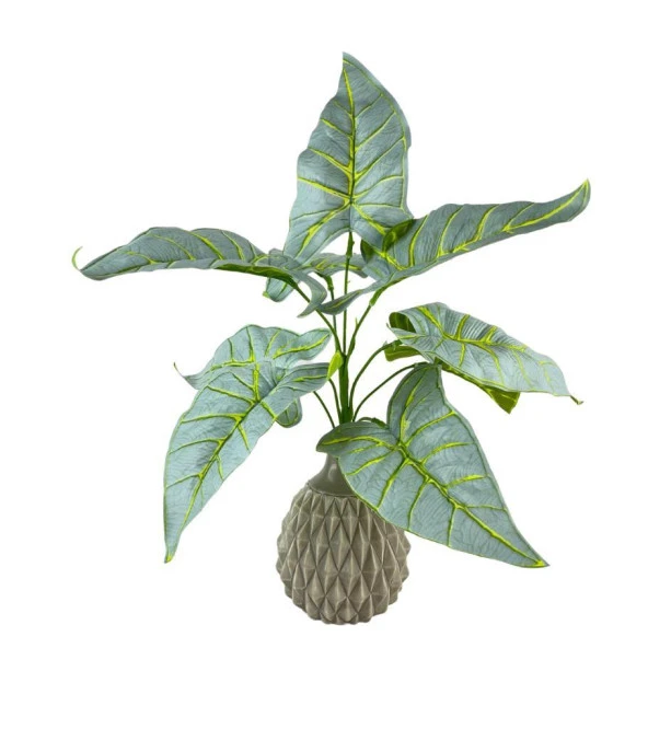 Nettenevime Yapay Çiçek Fil Kulağı Açık Yeşil Islak Doku Salon Bitkisi 35cm 9 Yapraklı - Resim 8