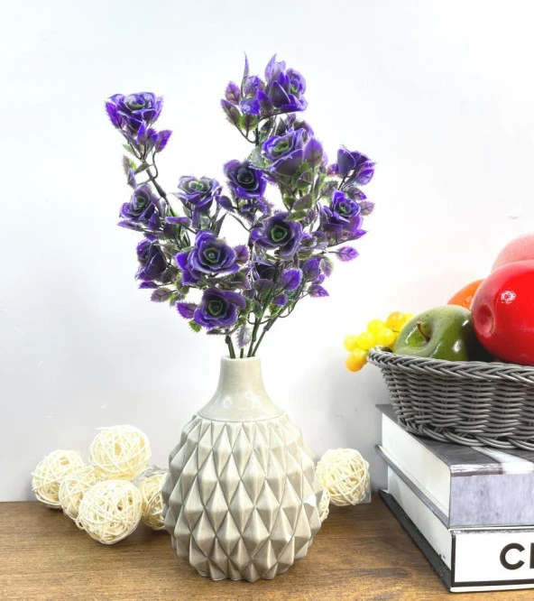 Yapay Çiçek Plastik Mor Mini Gül Demeti Garnitür Aradal Dekoratif Yapay Bitki - 5
