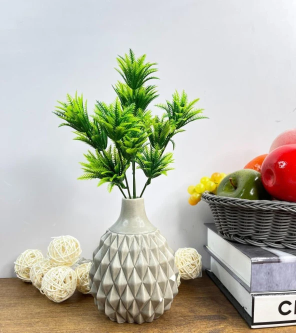 Nettenevime Yapay Çiçek Plastik Demet Yeşil Mini Sıkas Demeti Garnitür Aradal Dekoratif Yapay Bitki - Resim 5