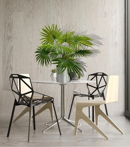 Nettenevime Yapay Çiçek Yelpaze Palmiye 8 Dal 50*40cm Salon Çiçeği Metal Mat Gümüş Saksılı Yapay Bitki - Resim 3