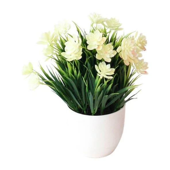 Nettenevime Yapay Çiçek 6 Adet Beyaz Saksıda Dolgun Mineli Şimşir Çiçeği Karışık Renkler - Resim 5