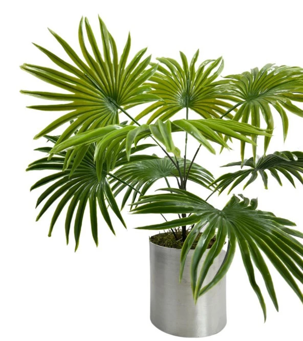 Nettenevime Yapay Çiçek Yelpaze Palmiye 8 Dal 50*40cm Salon Çiçeği Metal Mat Gümüş Saksılı Yapay Bitki - Resim 2