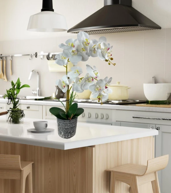 Nettenevime Yapay Çiçek 2li Beyaz Islak Orkide Seramik Saksıda Orkide 60cm - Resim 3