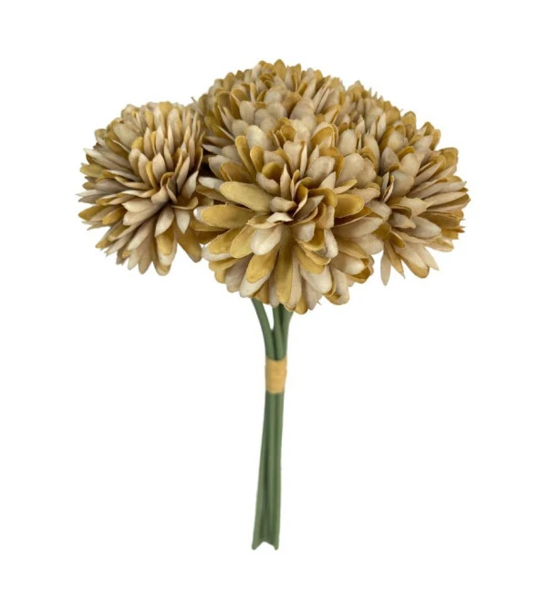 Nettenevime Yapay Çiçek Krizantem Kartopu Vizon Renk 7 Ayrı Tek Dal Demet - Resim 4
