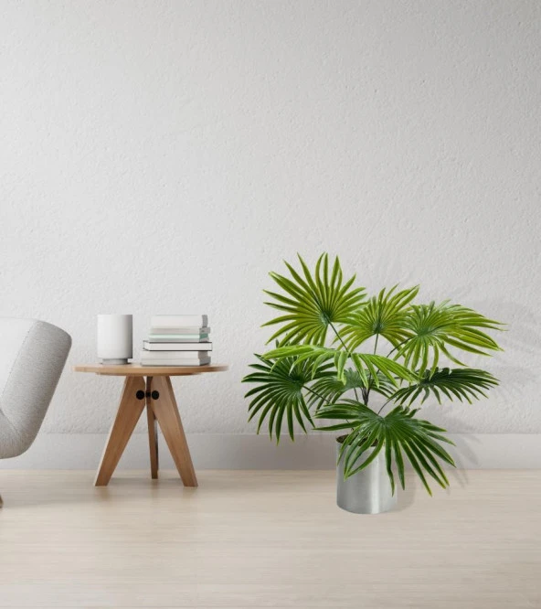 Nettenevime Yapay Çiçek Yelpaze Palmiye 8 Dal 50*40cm Salon Çiçeği Metal Mat Gümüş Saksılı Yapay Bitki - Resim 4