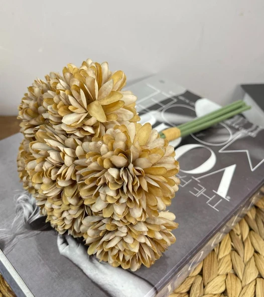 Nettenevime Yapay Çiçek Krizantem Kartopu Vizon Renk 7 Ayrı Tek Dal Demet - Resim 6