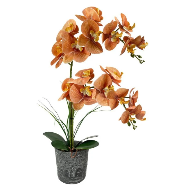 Nettenevime Yapay Çiçek 2li Somon Islak Orkide Seramik Saksıda Orkide 60cm