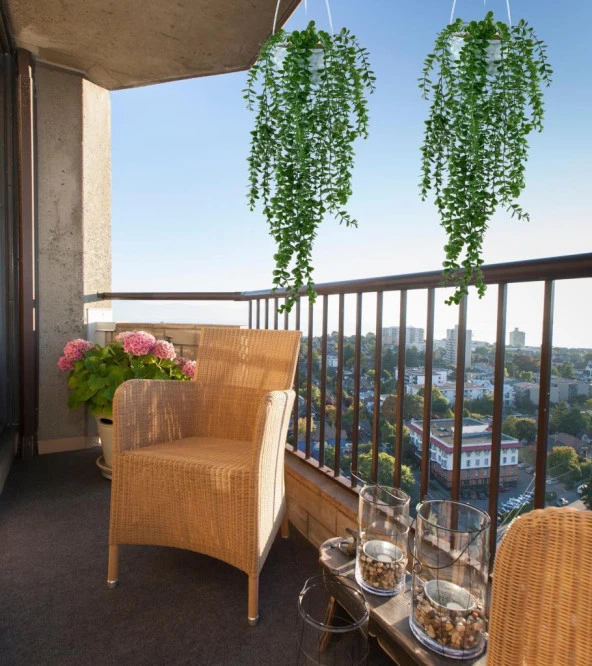 Nettenevime Yapay Çiçek Sarkan Beyaz Balkon Saksısında Şimşir Okaliptus - Resim 3