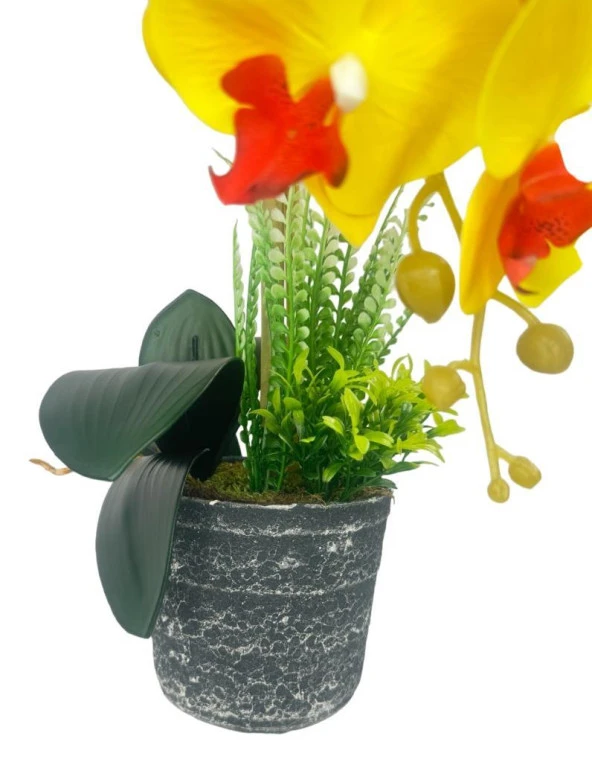 Nettenevime Yapay Çiçek 2li Sarı Kırmızı Islak Orkide Seramik Saksıda Orkide 60cm - Resim 4