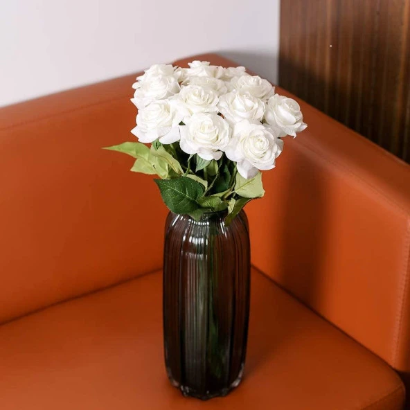 Nettenevime Yapay Çiçek Beyaz Gül 12 Adet Tek Dal 50cm - Resim 2