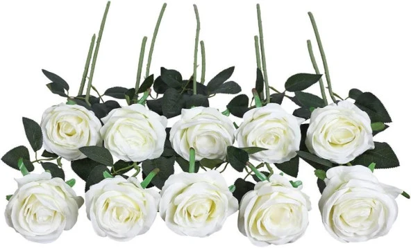 Nettenevime Yapay Çiçek Beyaz Gül 12 Adet Tek Dal 50cm - Resim 3