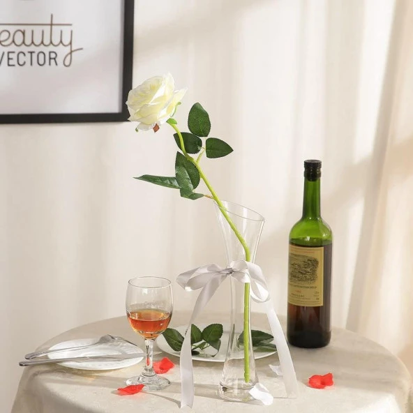 Nettenevime Yapay Çiçek Beyaz Gül 12 Adet Tek Dal 50cm - Resim 4