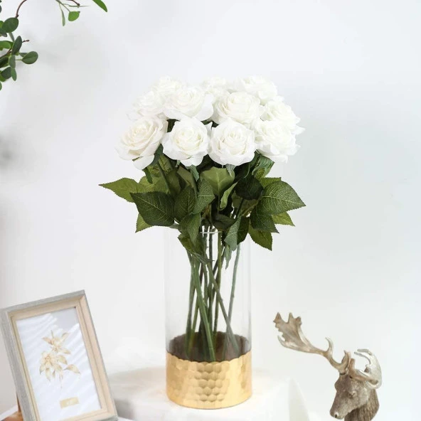 Nettenevime Yapay Çiçek Beyaz Gül 12 Adet Tek Dal 50cm - Resim 5