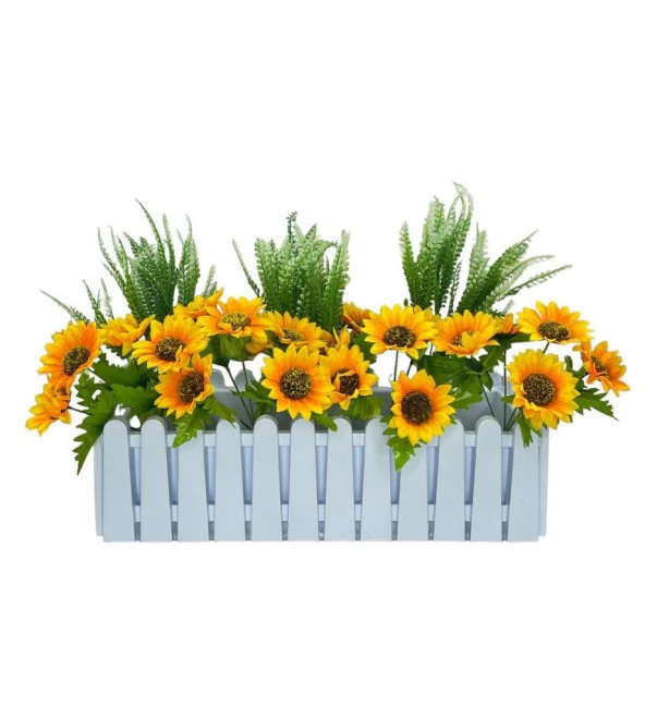 Nettenevime Yapay Çiçek Beyaz Çit Balkon Saksısı Ay Çiçekli 55*20cm