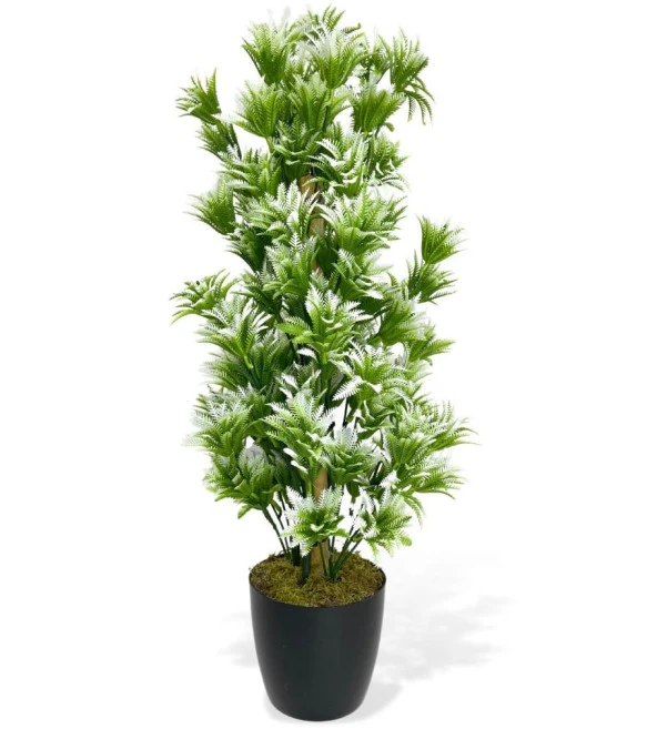 Nettenevime Yapay Çiçek Siyah Saksıda Yeşil Beyaz Sıkas Ağacı 55cm - Resim 2