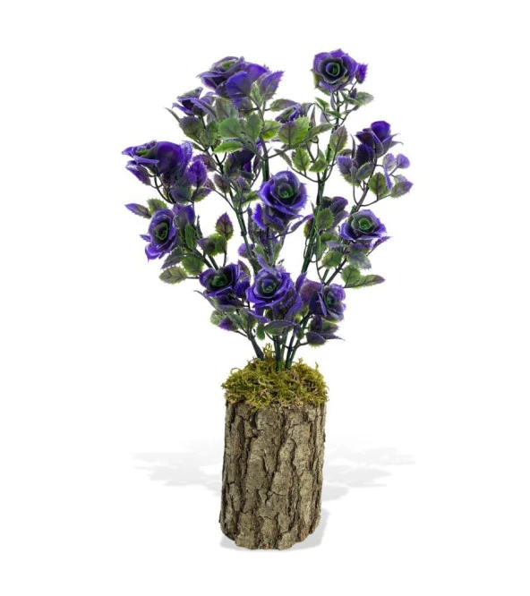Nettenevime Yapay Çiçek Kütükte Mor Güllü Demet Dekoratif Masa Çiçeği 30*20cm