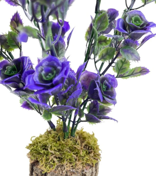 Nettenevime Yapay Çiçek Kütükte Mor Güllü Demet Dekoratif Masa Çiçeği 30*20cm - Resim 4