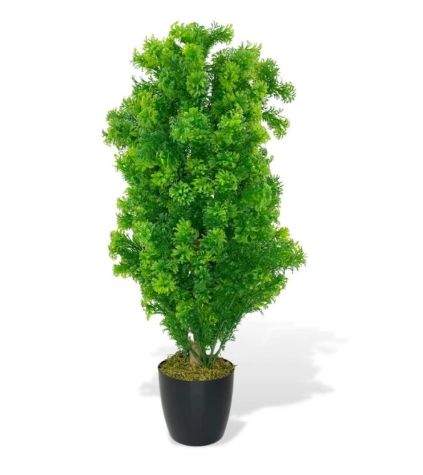 Yapay Çiçek Siyah Saksıda Yeşil Fesleğen Bonsai Ağacı 55cm - 1