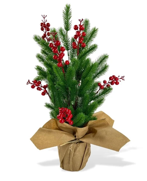 Yılbaşı Ağacı Led Işıklı Kokina Yapay Çam Ağacı Kraft Saksıda 55cm - 4