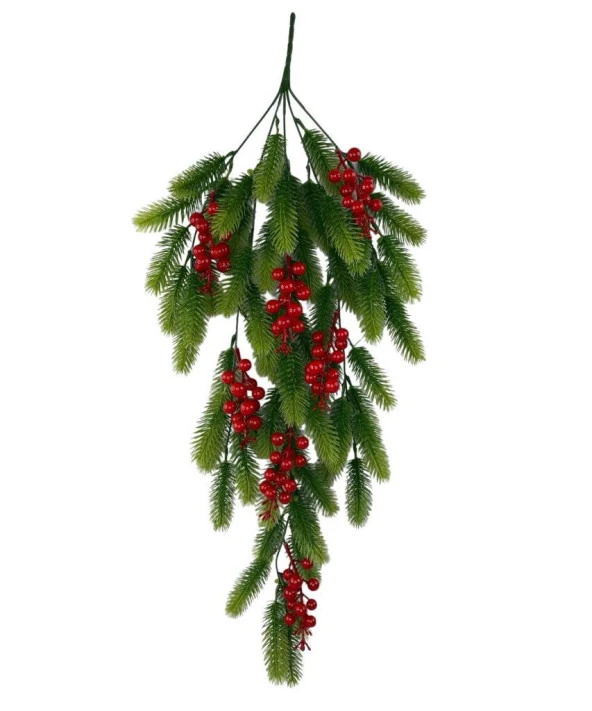 Nettenevime Yapay Çiçek Sarkan Kokina Çam Yapraklı Yılbaşı Çiçeği Red Berry 70*30cm - Resim 3