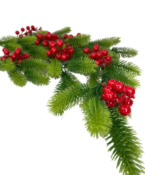 Nettenevime Yapay Çiçek Sarkan Kokina Çam Yapraklı Yılbaşı Çiçeği Red Berry 70*30cm - Resim 4