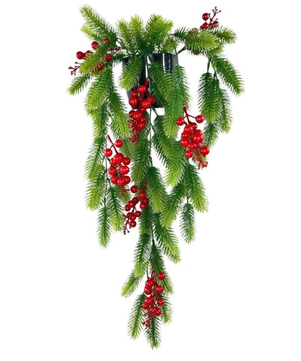 Nettenevime Yapay Çiçek Saksıda Sarkan Kokina Yılbaşı Çiçeği Red Berry 60cm
