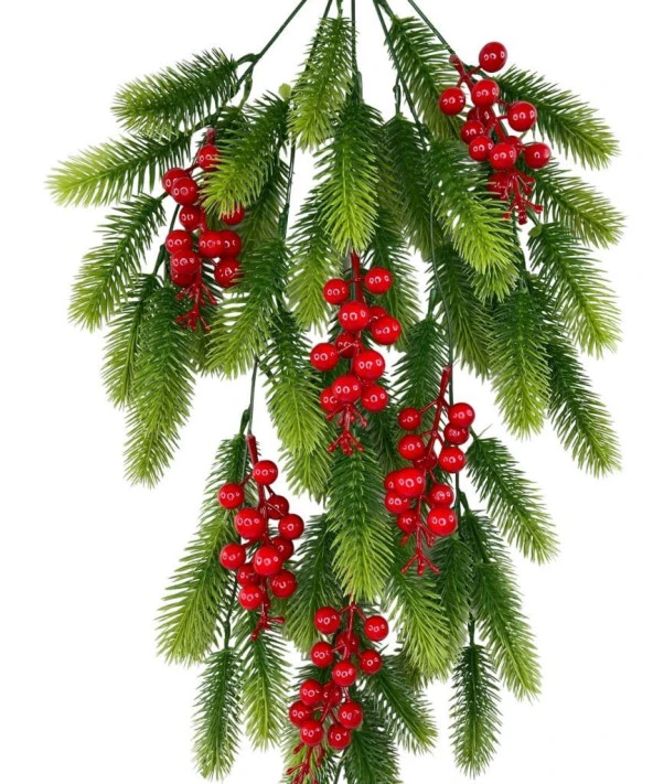 Nettenevime Yapay Çiçek Sarkan Kokina Çam Yapraklı Yılbaşı Çiçeği Red Berry 70*30cm - Resim 5