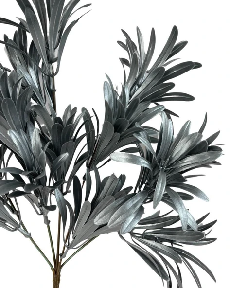 Nettenevime Yapay Çiçek Gümüş Renk Podocarpus Demeti 5 dal Garnitür Aradal Dekoratif Yapay Bitki - Resim 3