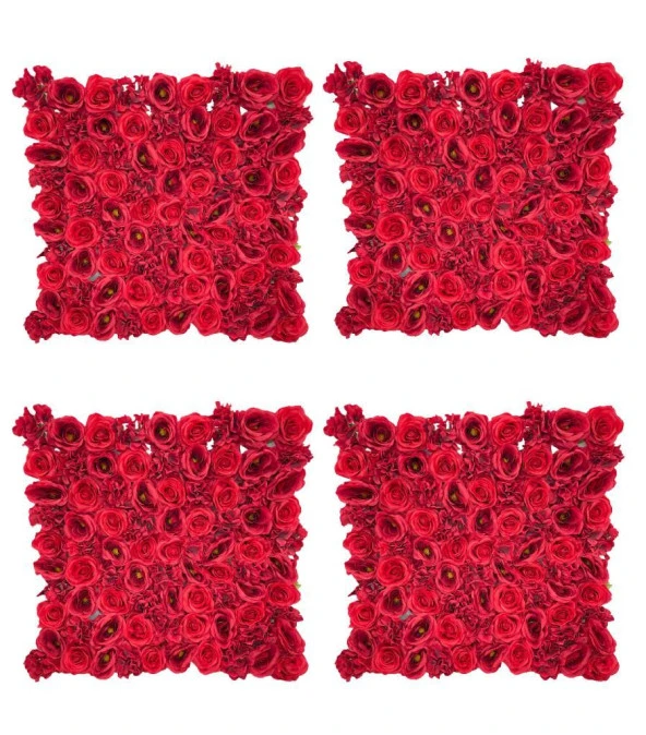 Nettenevime Yapay Çiçek 1m2 Dekoratif Kırmızı Gül Paneli Dik Duvar Kaplama Gül Duvarı 100*100